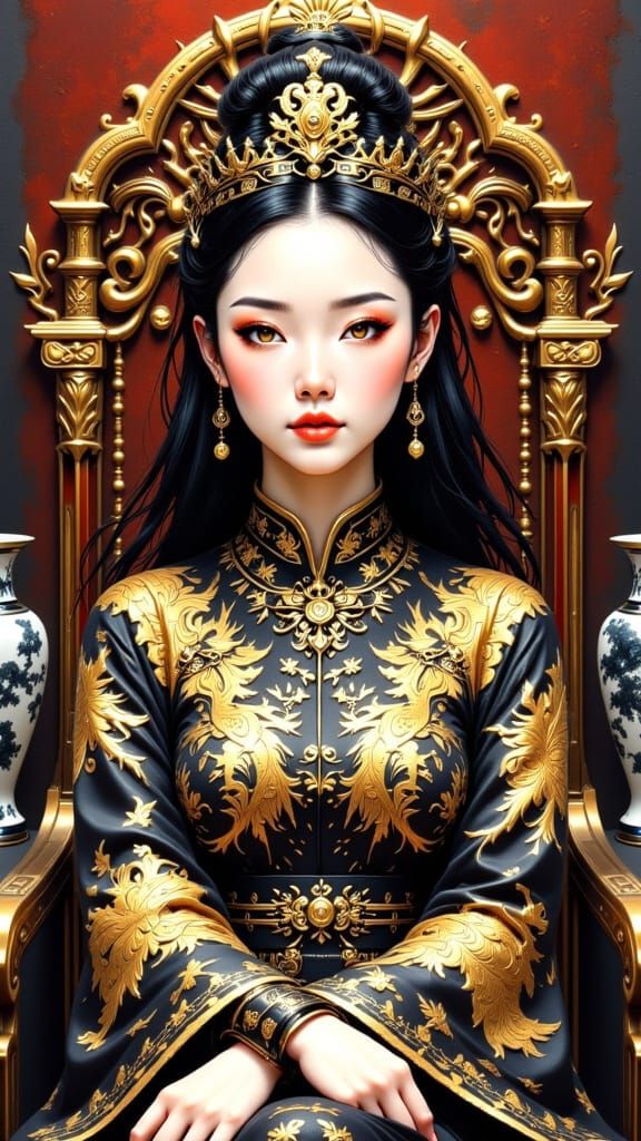 Regal Chinese Empress in Traditional Painting Style