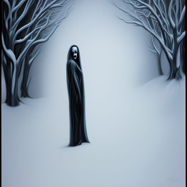Gothic Woman in Snow, Inspired by Airbrush Painting