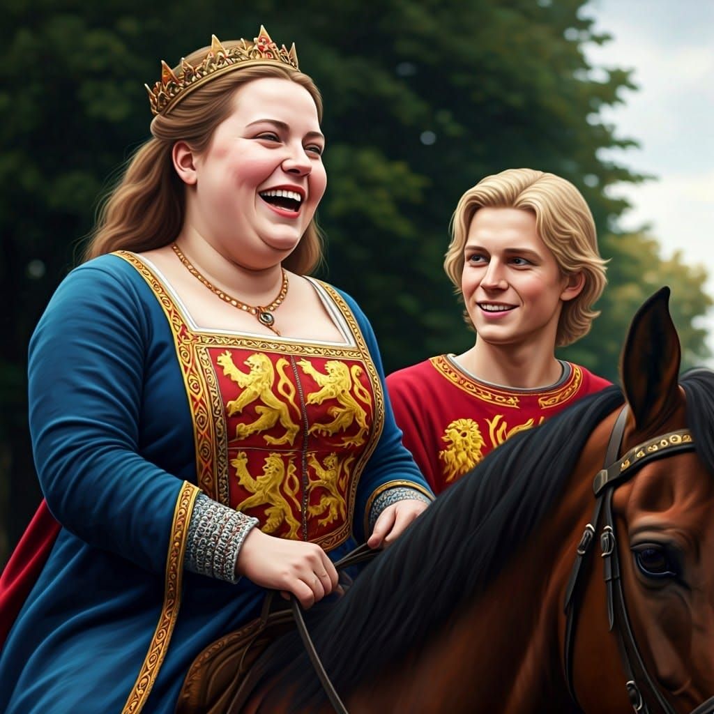 Medieval Royal Couple Riding into the Sunset