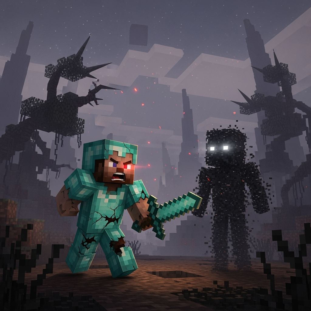 Steve vs Herobrine: Pixel Art Dark Fantasy