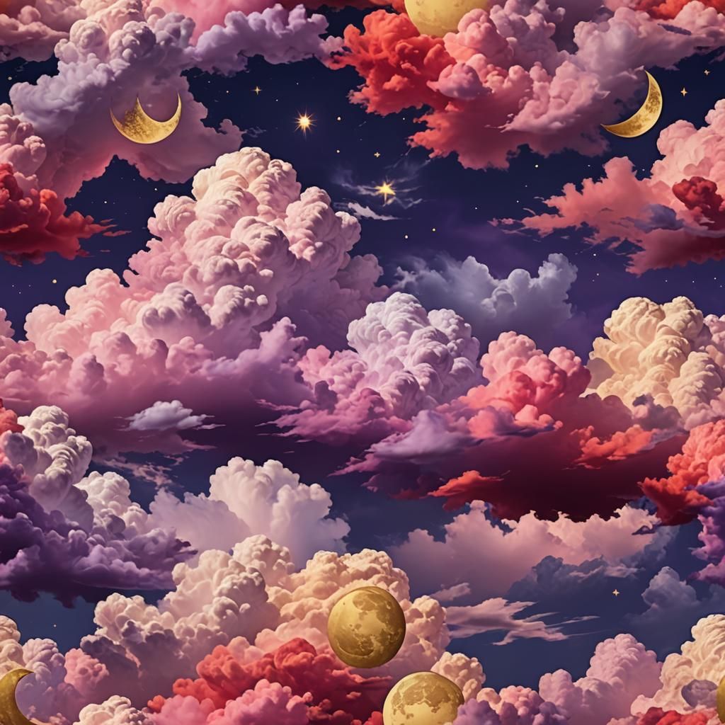 Colorful Clouds and Golden Moon