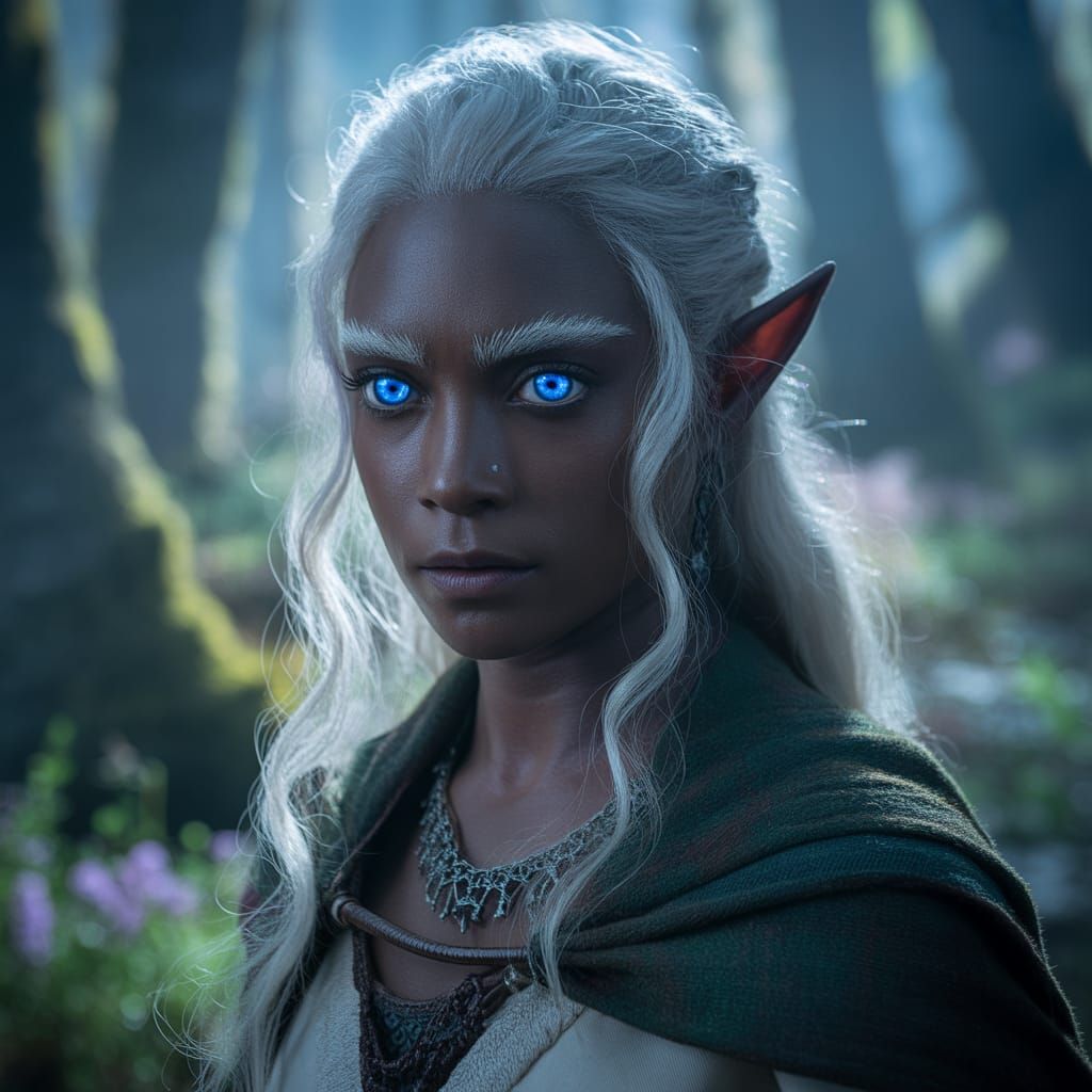 Elf Warrior with Blue Eyes in Mystical Forest