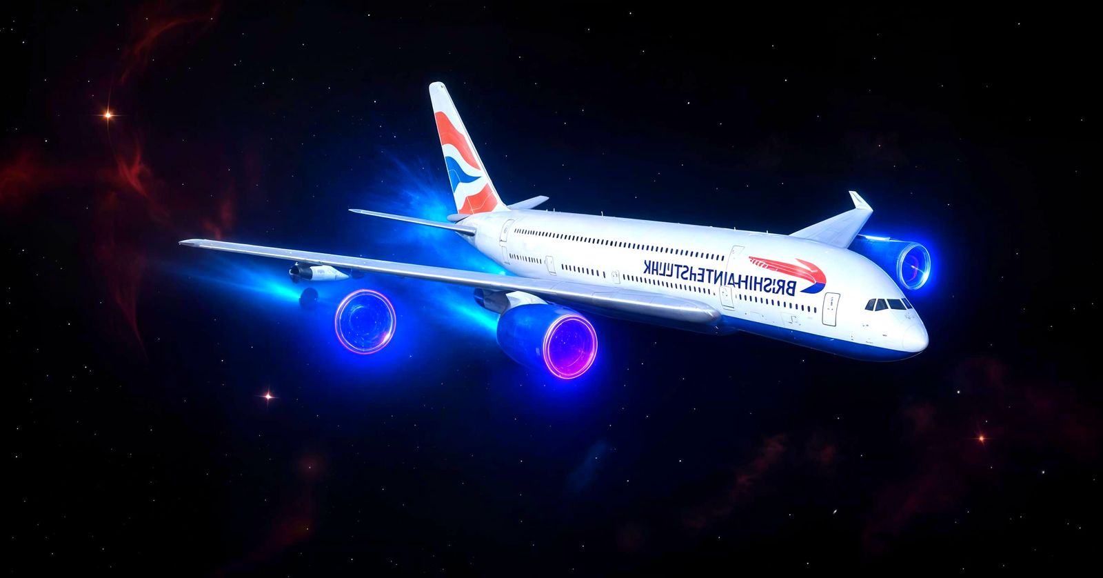 Futuristic Interstellar Airbus A380 with Blue Fusion Drive