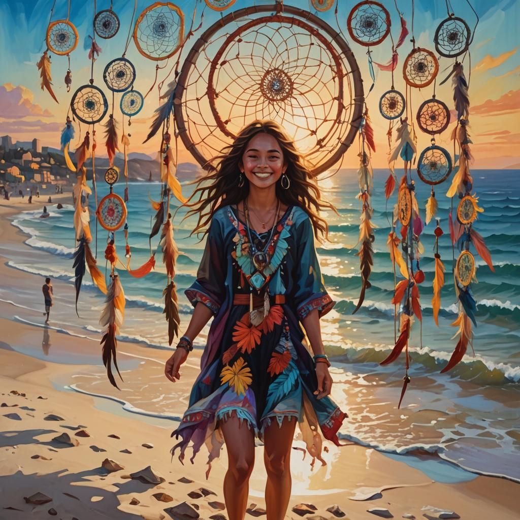 Dreamy Beach Scene as Vibrant Oil Painting