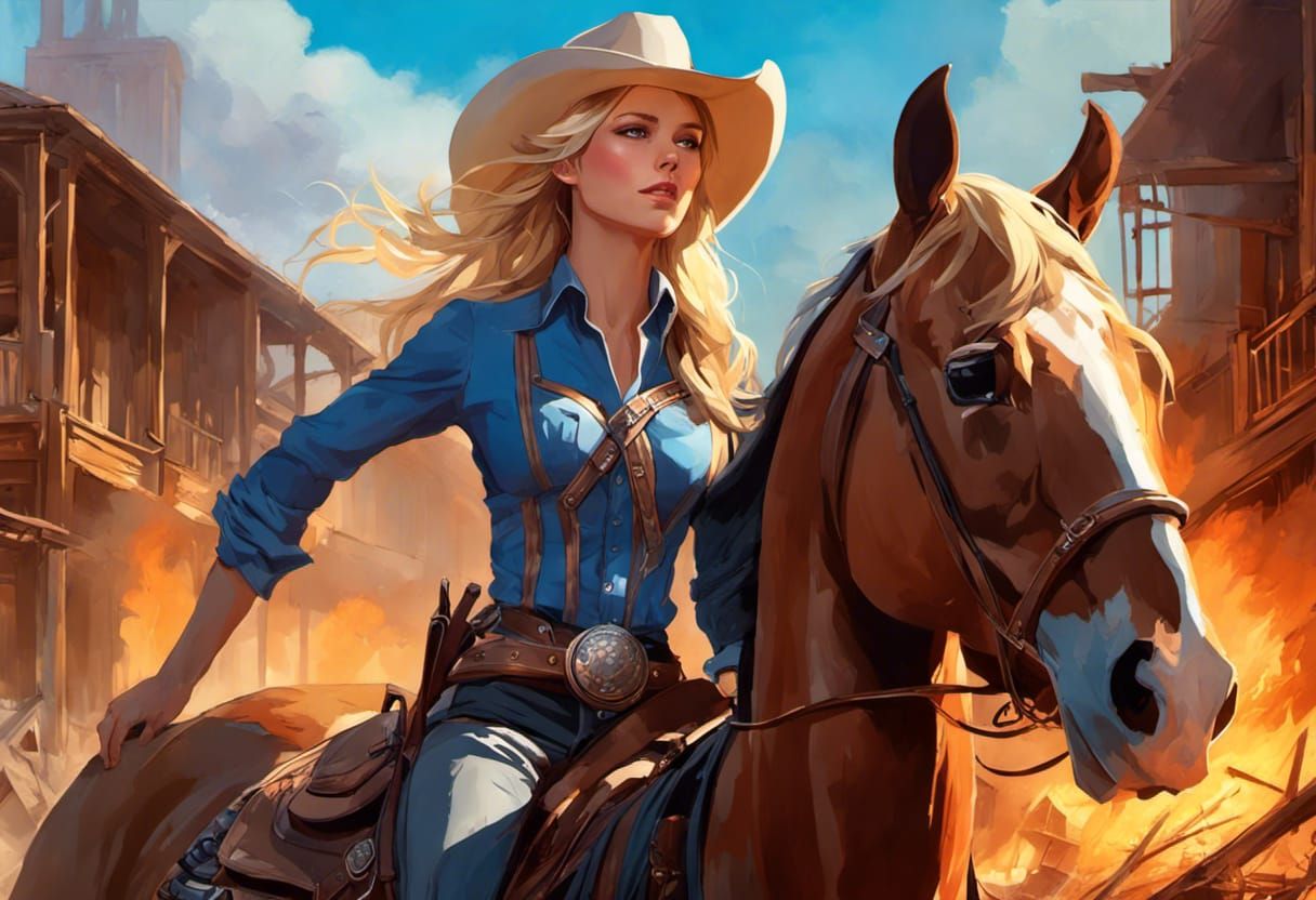 Both Julie and the horse are exhausted, the town is destroyed, but everybody is safe