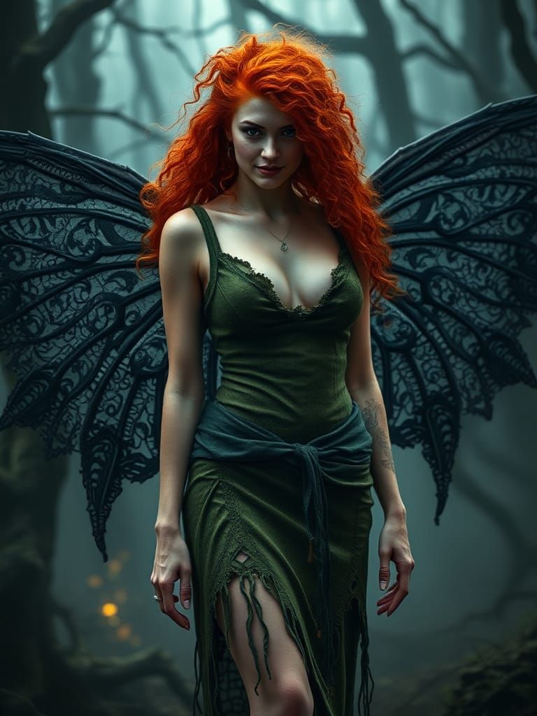 Eerie Celtic Fairy Woman in Sinister Forest