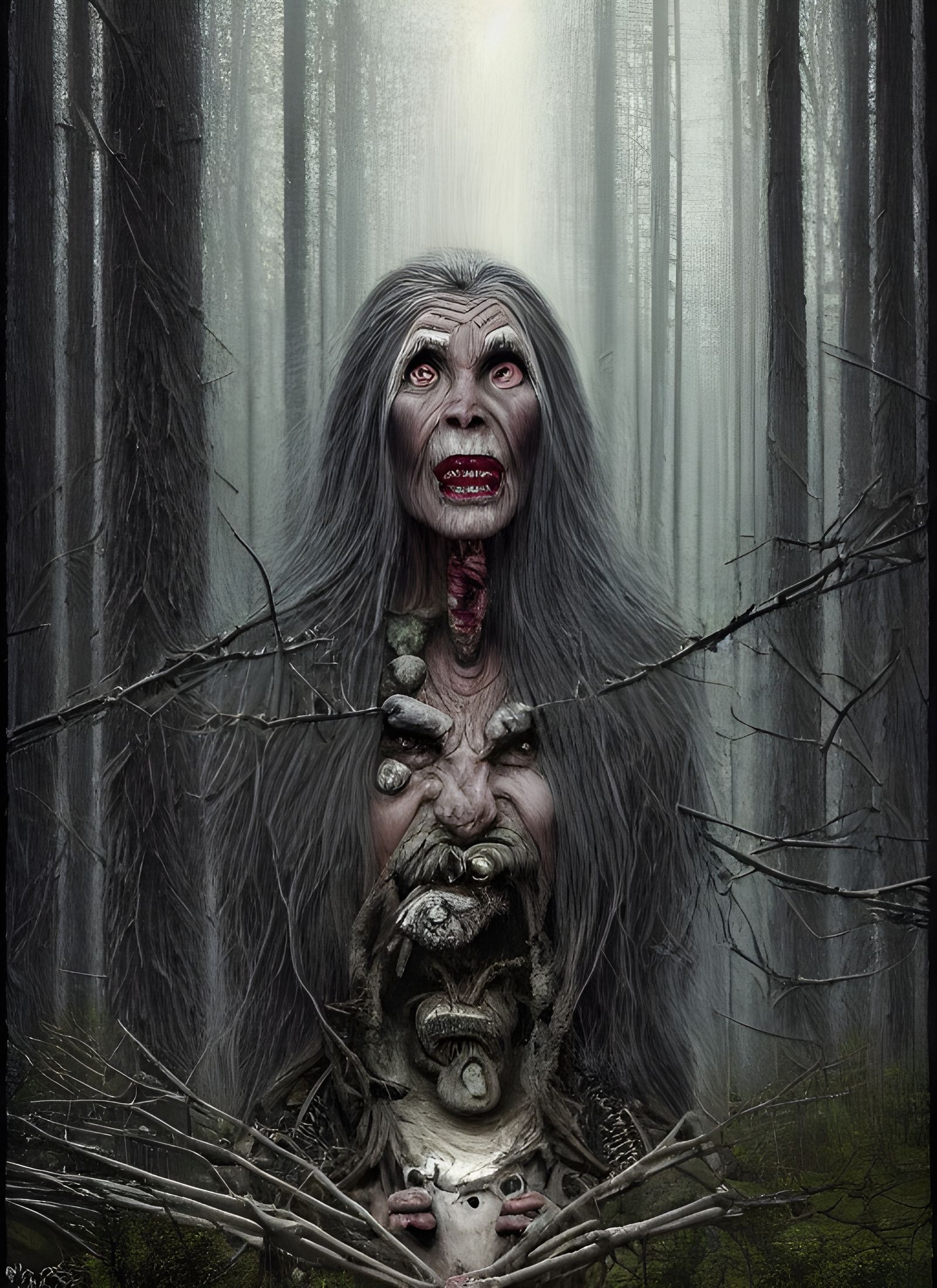 Ferocious Baba Yaga Portrait in Dreary Forest