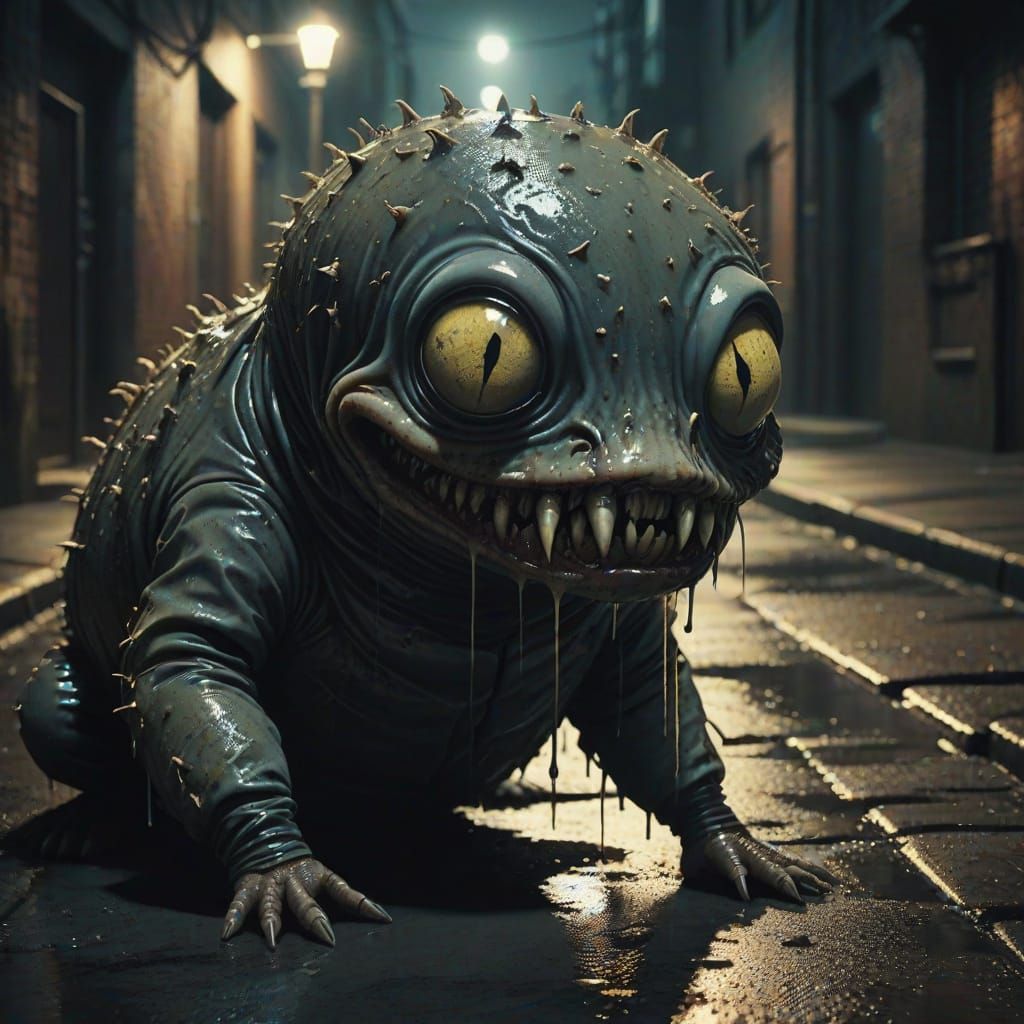 Eerie Parasite in Dark Alley: Film Noir Style