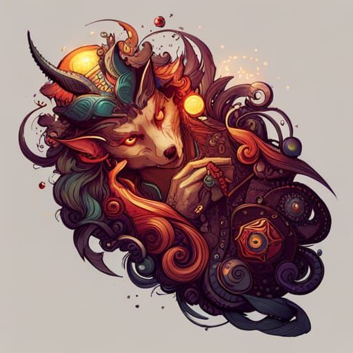 Steampunk Werewolf with Luminous Colors and Intricate Detail...