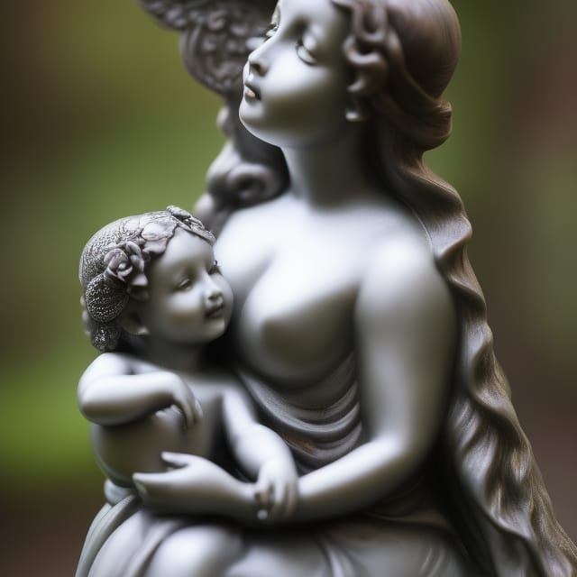 Gothic Fairy Statue Holding Baby, Digital Art