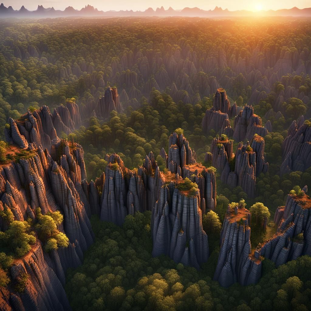 Tsingy Forest at Sunset: Detailed Matte Painting