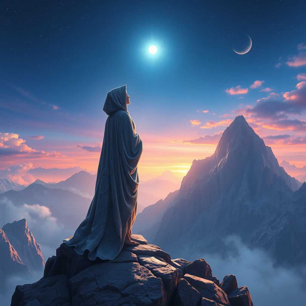 Mystical Woman Gazing at Morning Star