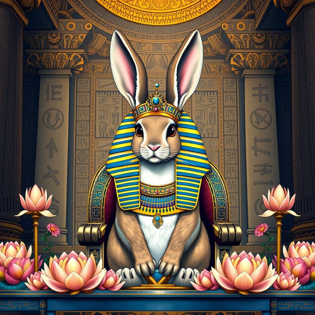Regal Pharaoh Bunny in Luxurious Hieroglyphic Temple