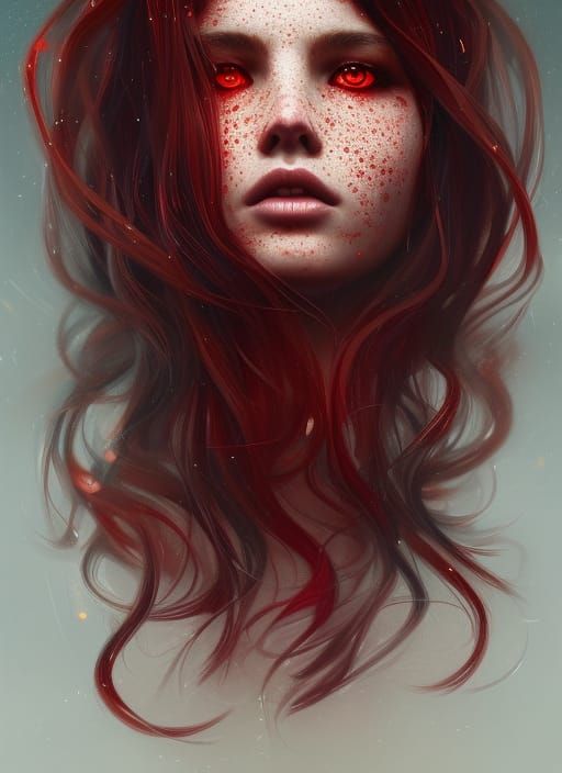 Hyperrealistic Portrait of Girl with Red Eyes