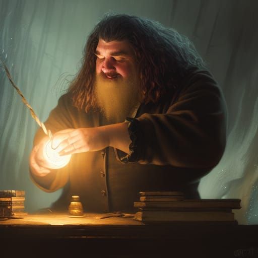 Hagrid Spinning Wool: Dark Fantasy Concept Art