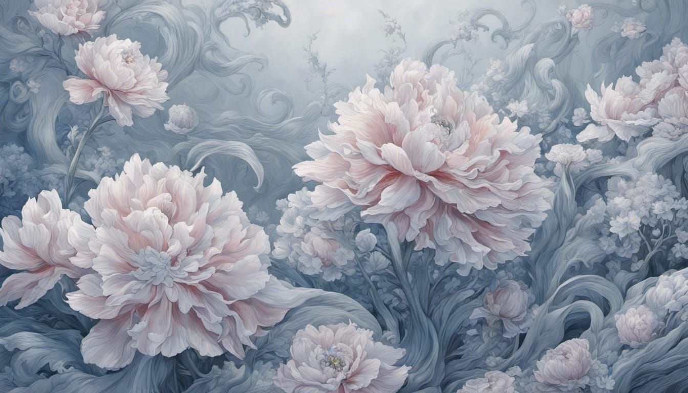 Gilded Winter Peonies in Ink Illustration Style