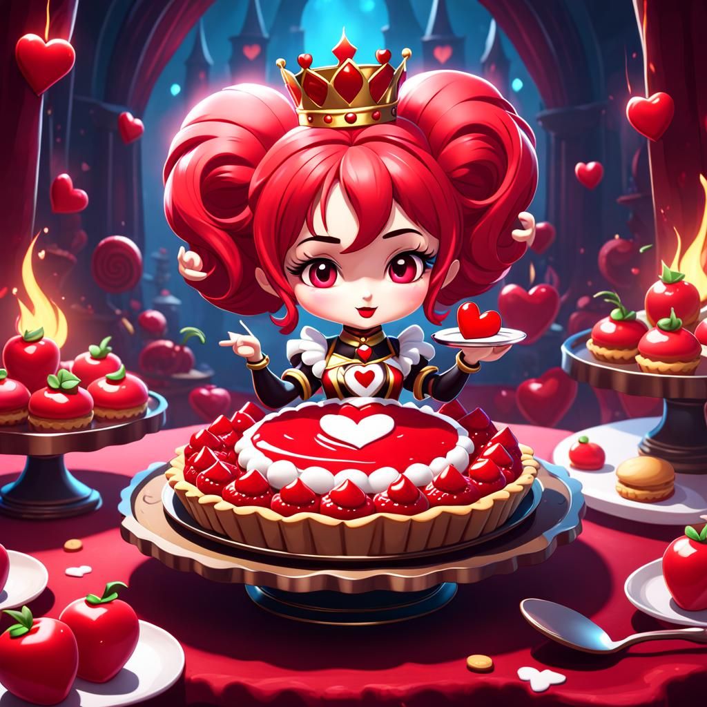 Chibi Queen of Hearts baking perfect Jam Tarts