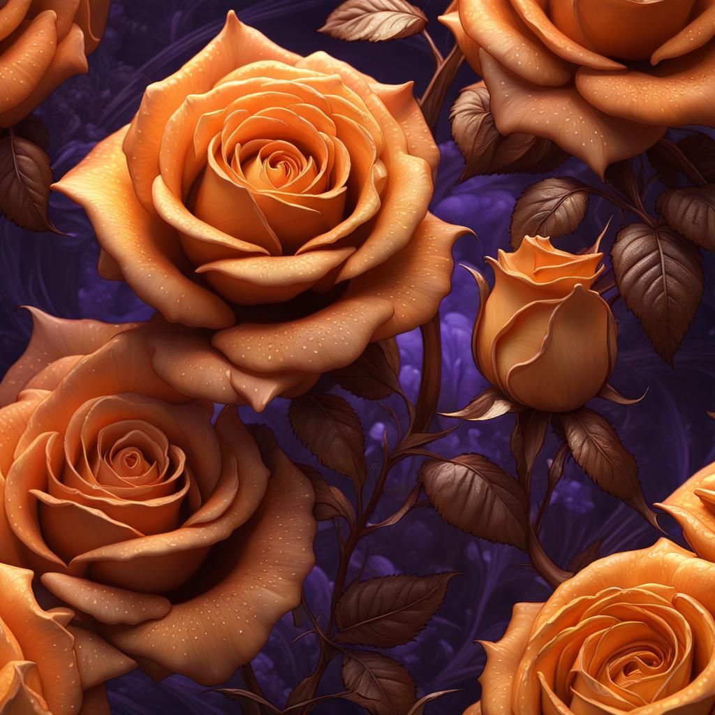 Golden Orange Rose in Dark Fantasy Style