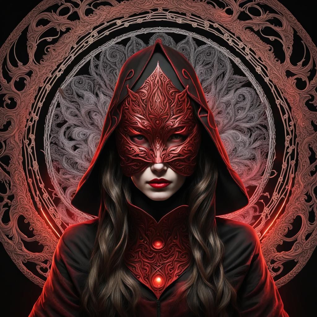 Red Wolf Mask on Wizard in Abstract Art