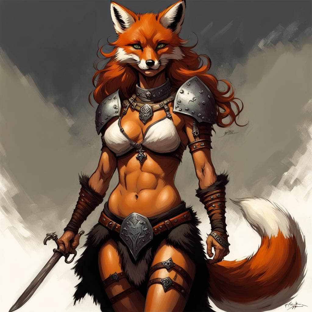 Fox-Human Hybrid Warrior in Dark Fantasy Style