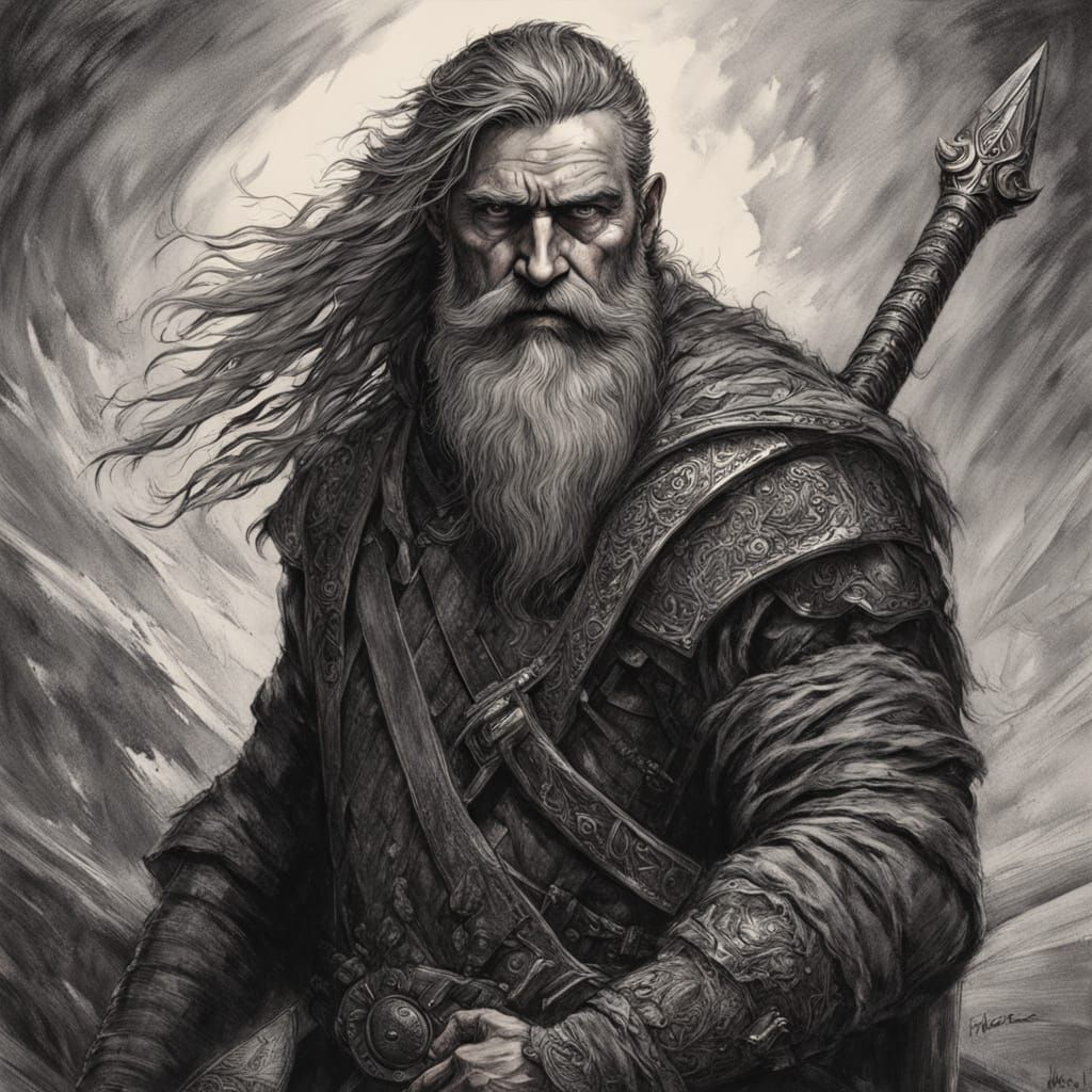 Norse Barbarian with Fiery Glaive and Heterochromia