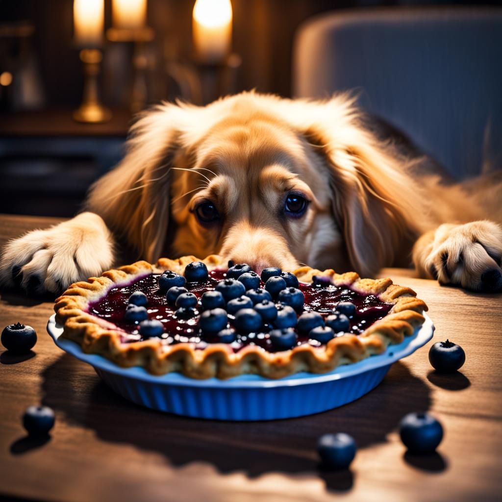 Delicious Blueberry Pie with Guilty Dog