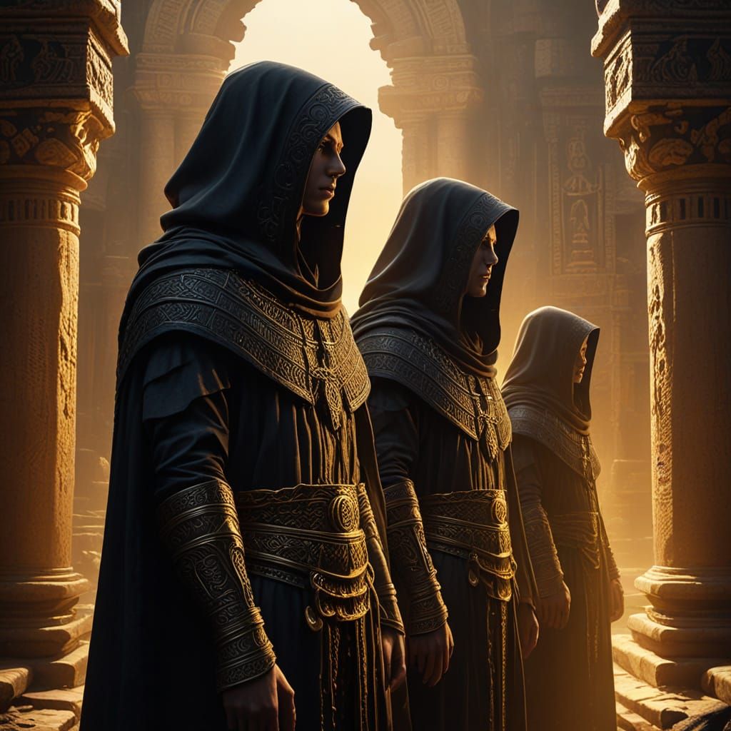 Mysterious Acolytes in Dark Fantasy Oil Painting