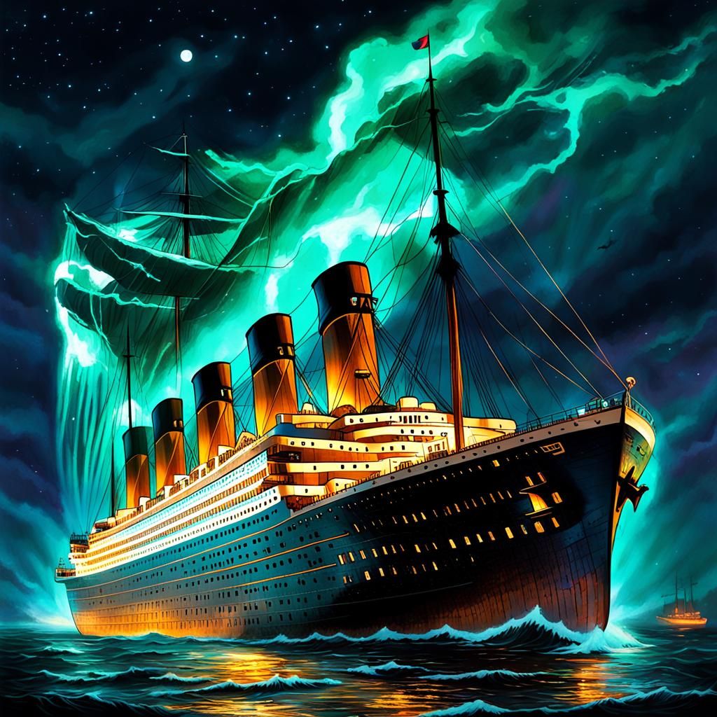 Surreal Titanic Ship Emerge from Ghostly Fog