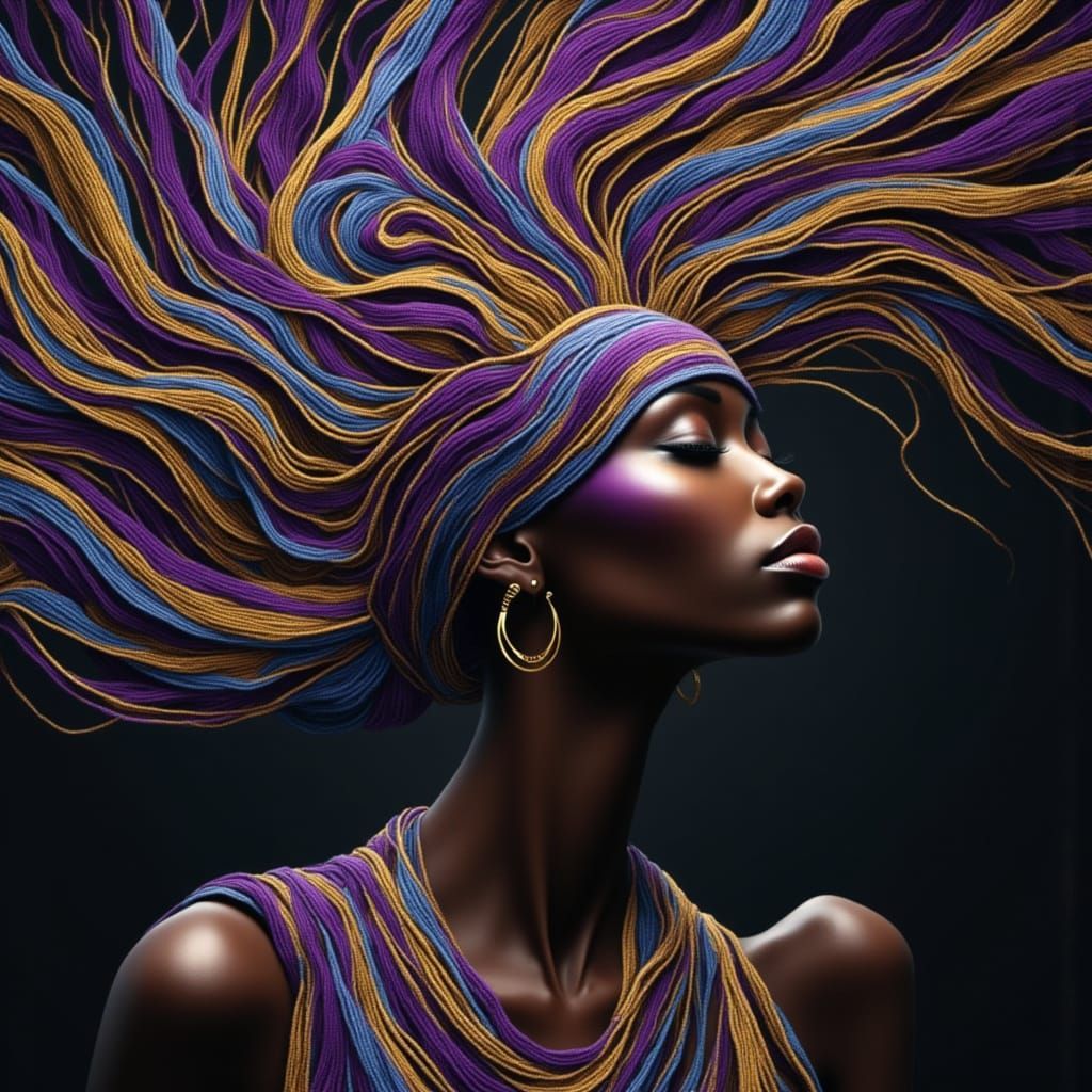 Surreal Portrait of a Black Woman with Obsidian Face