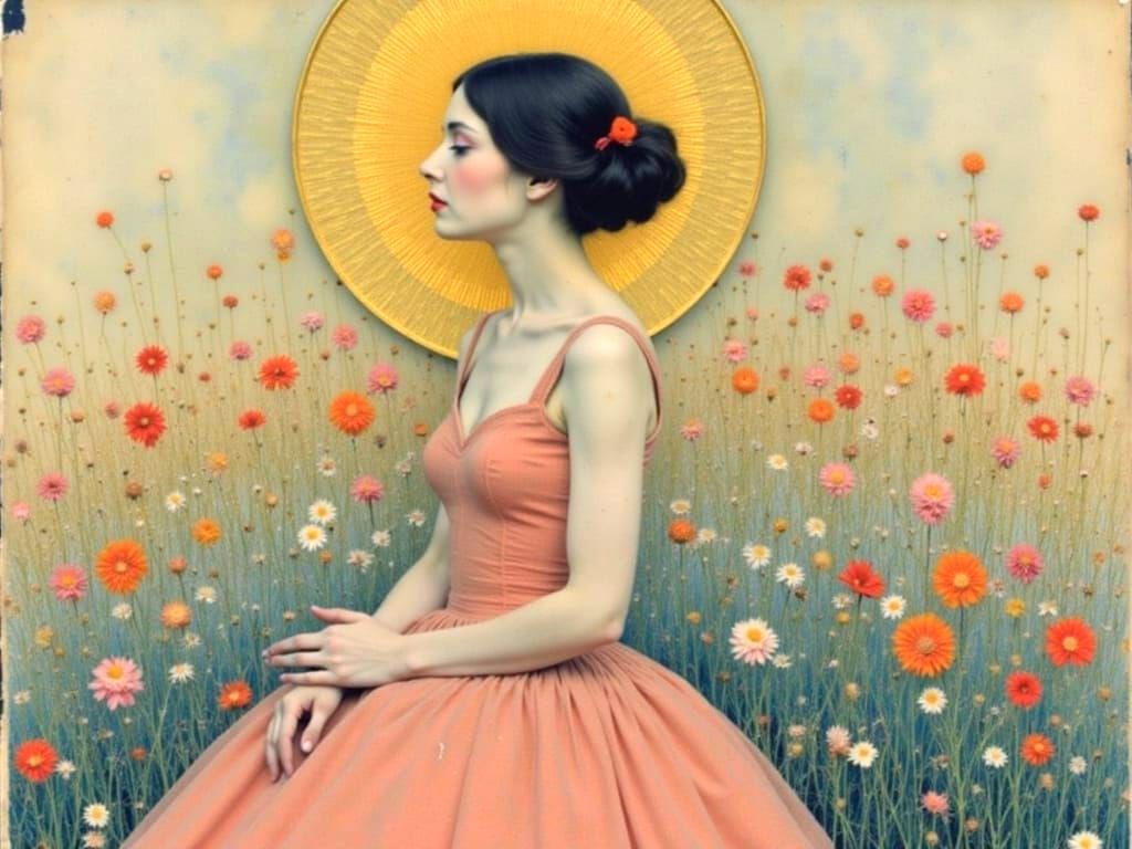 Woman with Floral Background in Klimt Style