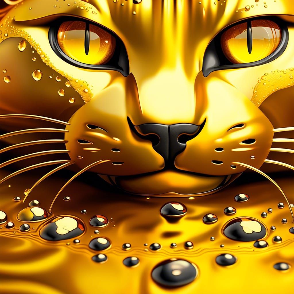Golden Cat Dripping Liquid Gold: Hyperrealistic Digital Art