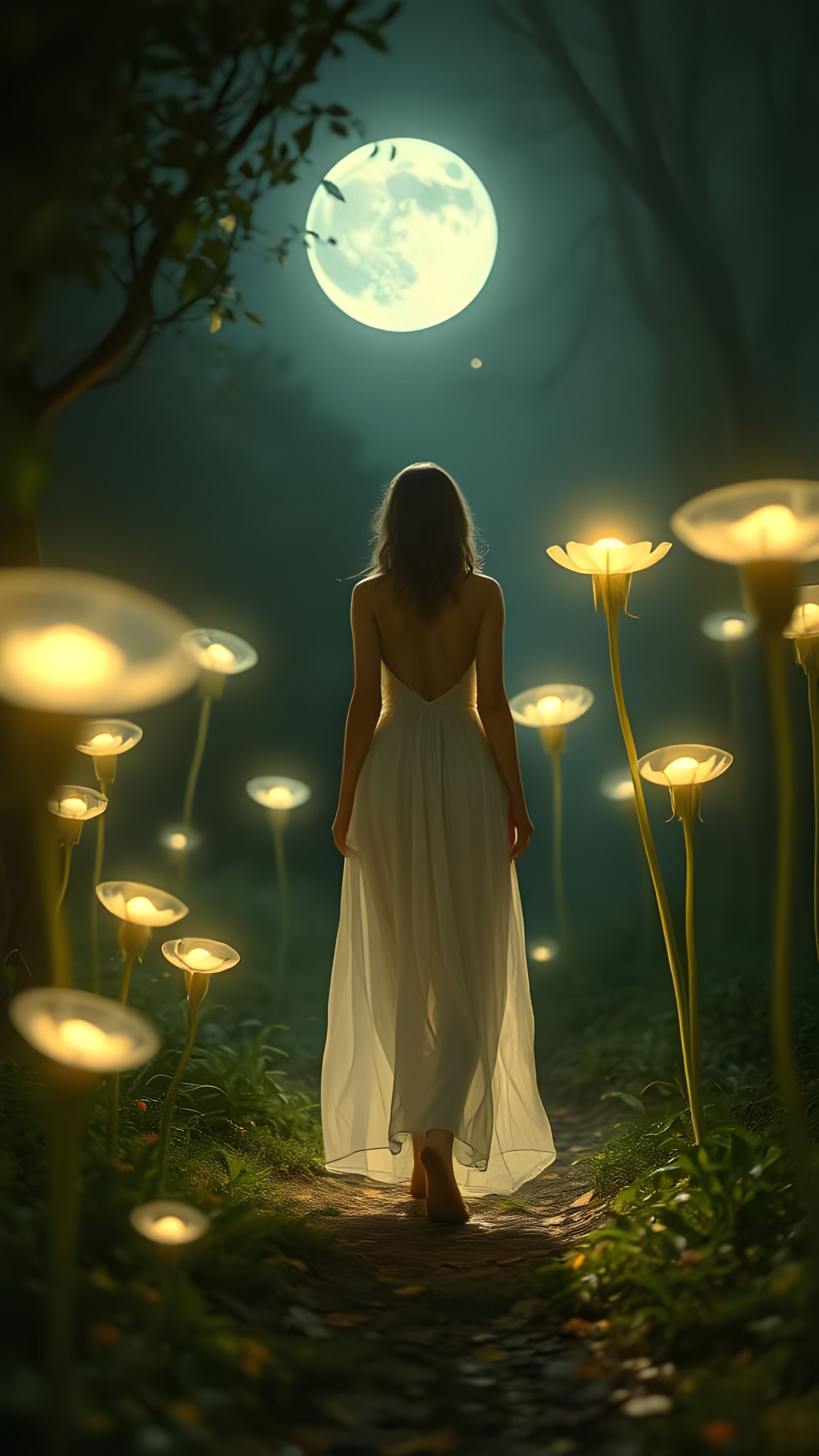 Moonlit Garden with Glowing Plants: Magical Realism