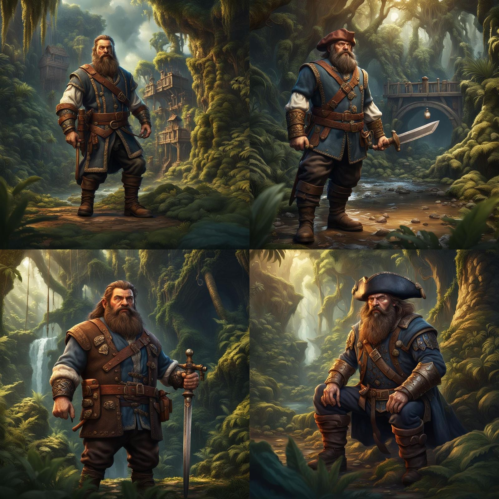 Dwarf Swashbuckler in Jungle, Digital Illustration