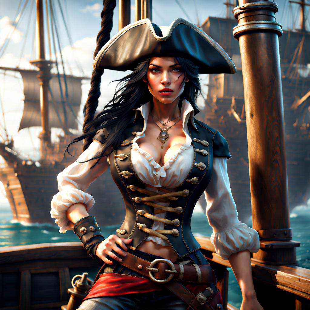 Beautiful Pirate Portrait in Splash Art Style