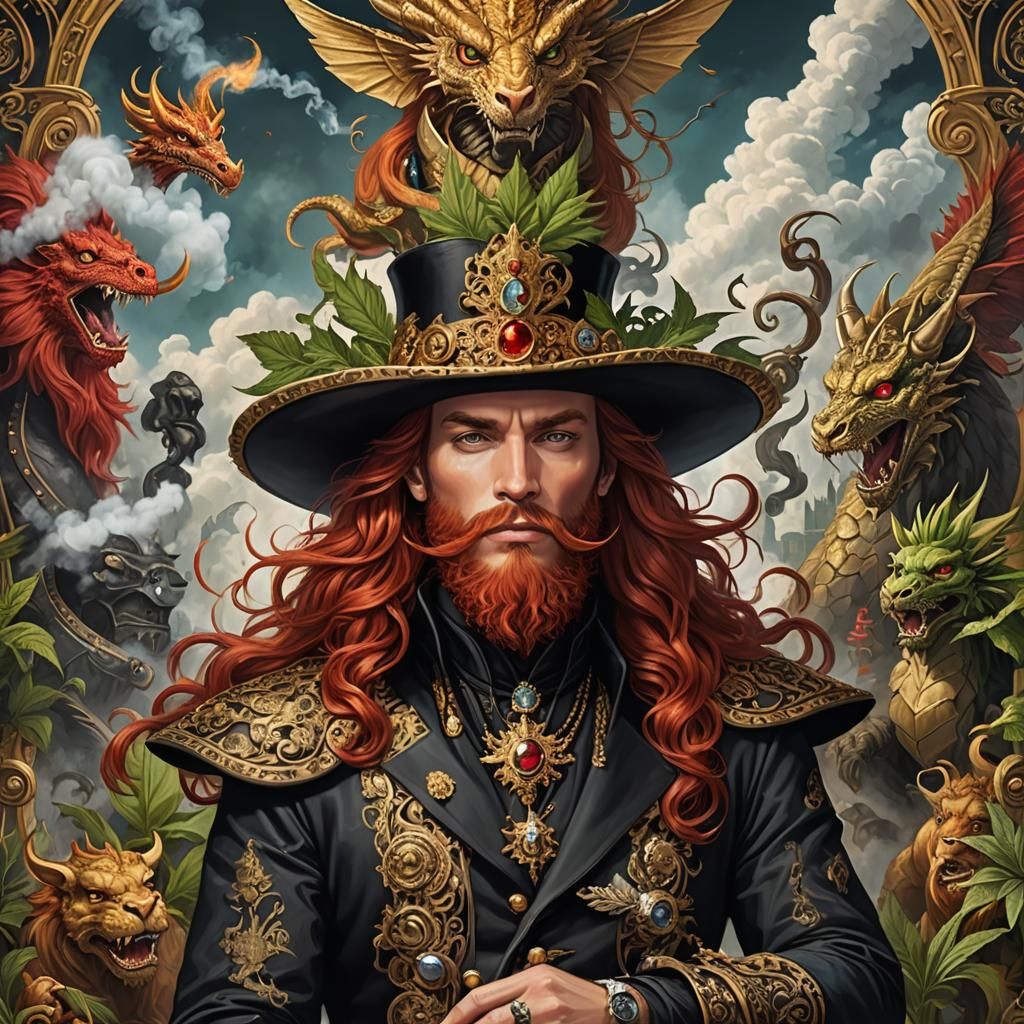 Smoking Prince with Mythical Beasts in Dreamscape