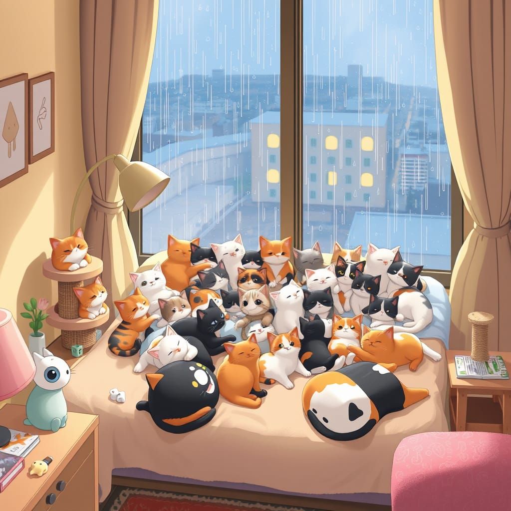 Cozy Cat Apartment in Anime Style