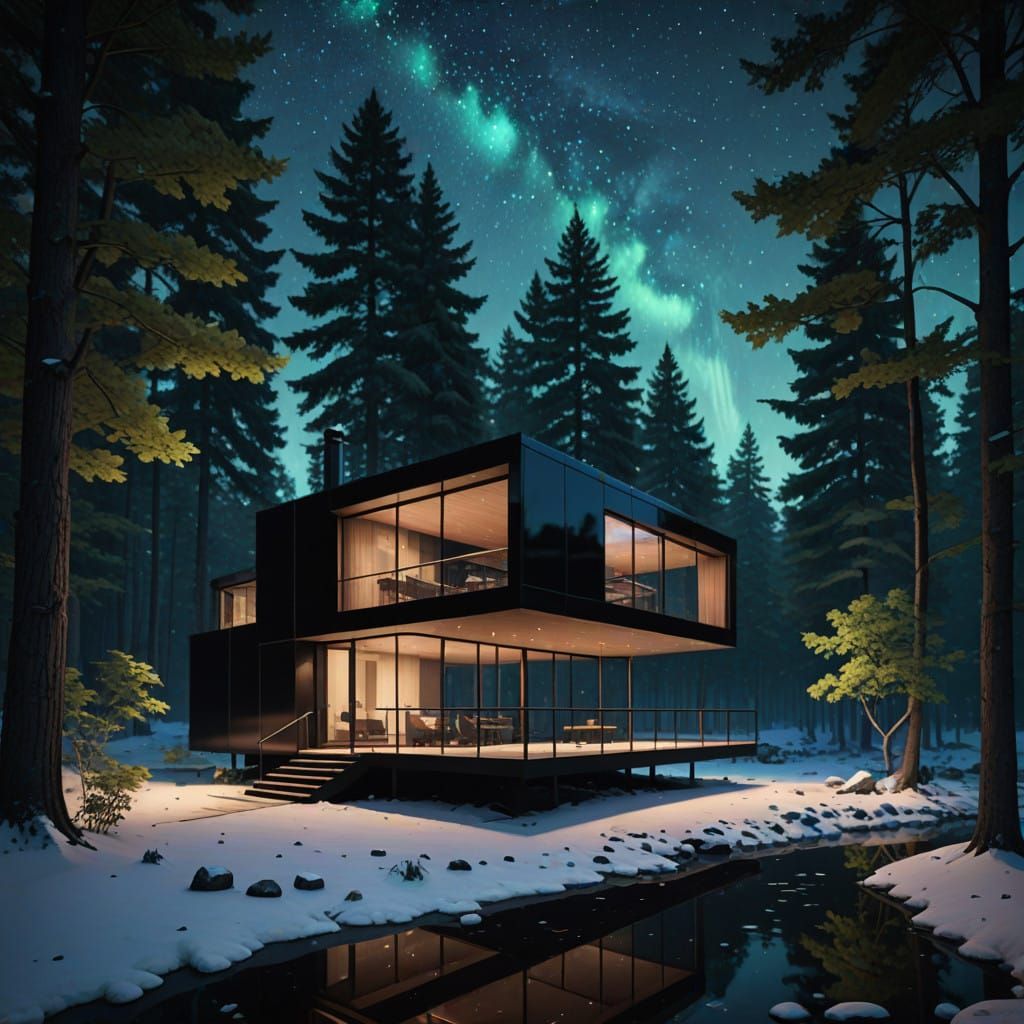 Ludwig Mies van der Rohe-Inspired Glass Lake House