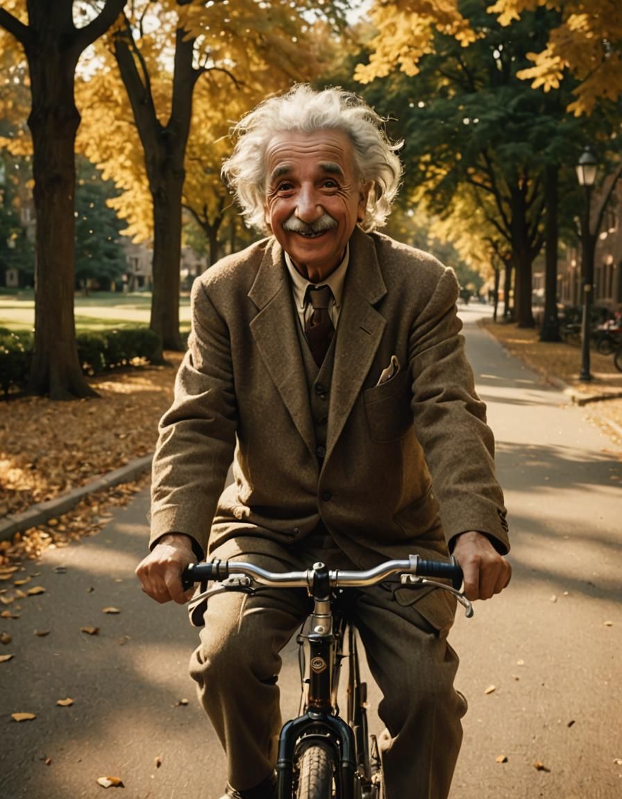 Einstein Rides Bike in Princeton: Cinematic Film Still