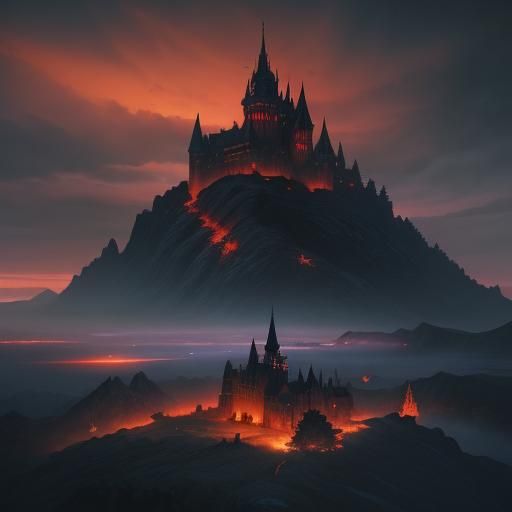 Dramatic Dark Fantasy Castle at Night