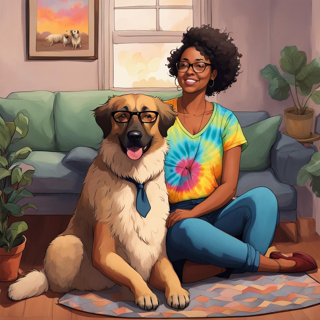 Nerdy Woman and Anatolian Shepherd in Apartment