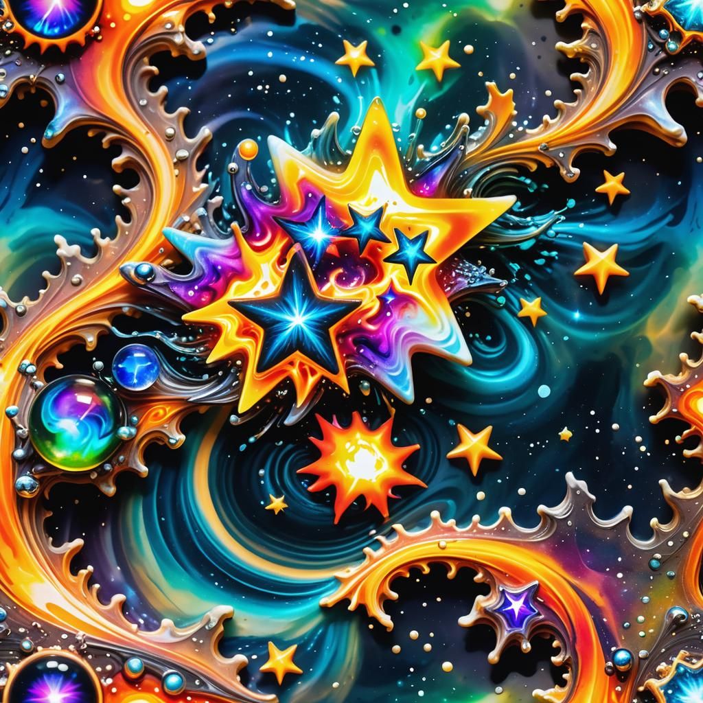 Bioluminescent Rainbow Gemstones in Neon Ink Splatter Art