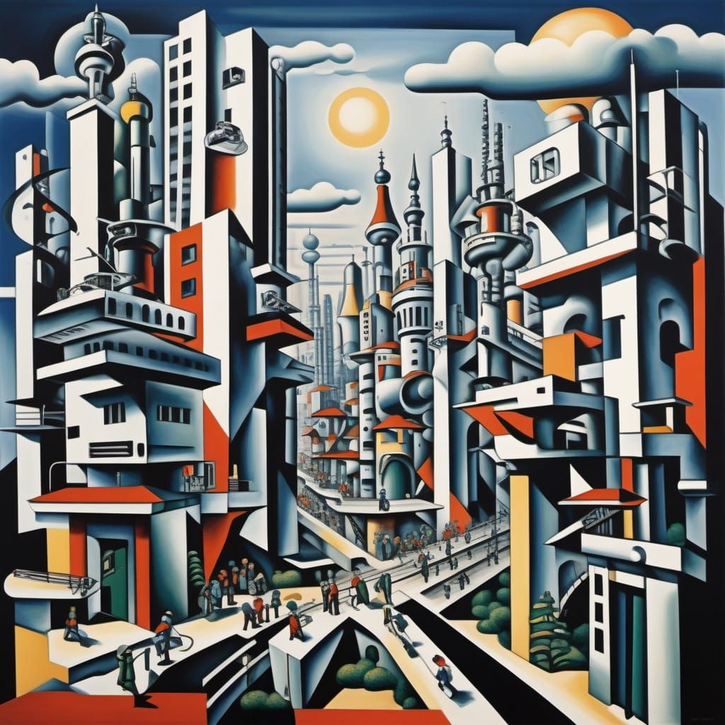 Futuristic Metropolis in Cubist Futurism Style