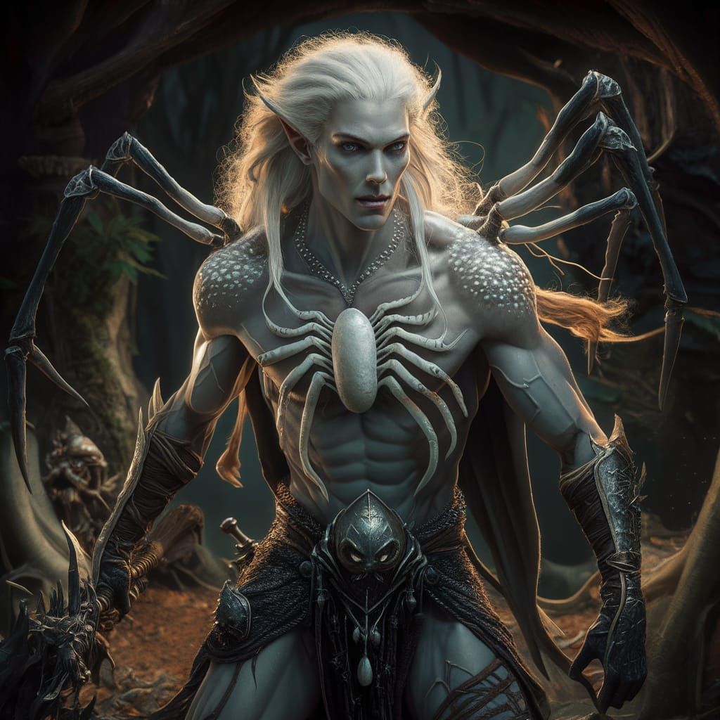 Drow Warrior of the Spider Queen in Dark Forest