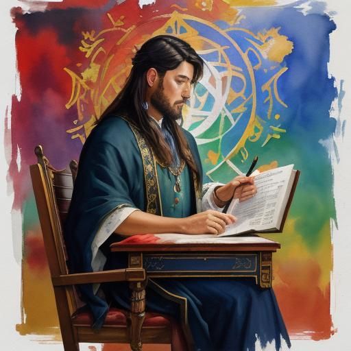 Solomon Creates a Sigil in Gouache Watercolor Style