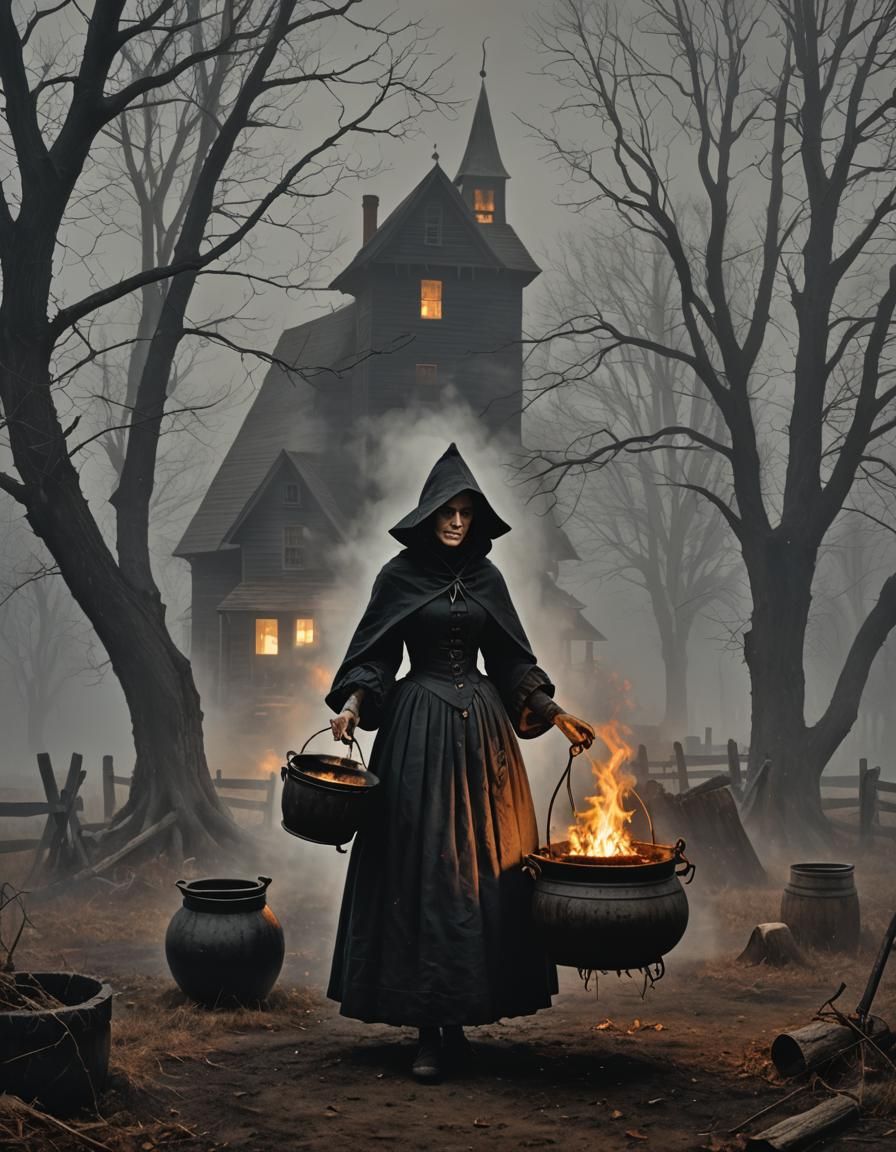 Spooky New England Farm: Puritan Witchcraft Scene