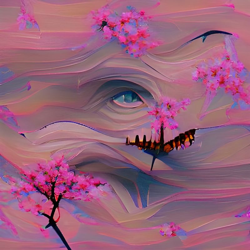 Sinister Creeper with Sakura Flowers, Beksinski Style