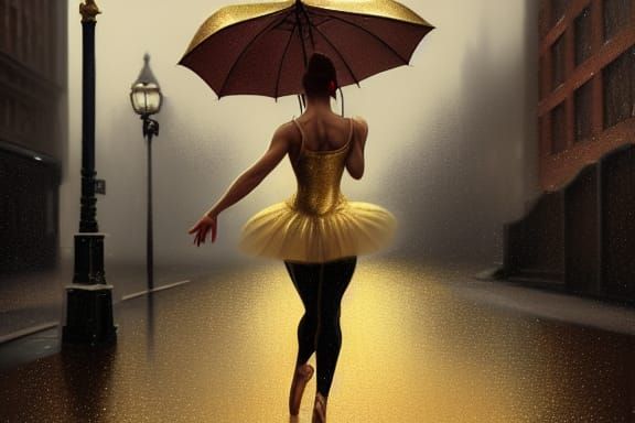 Ballerina's Dance in Rainy Golden Light