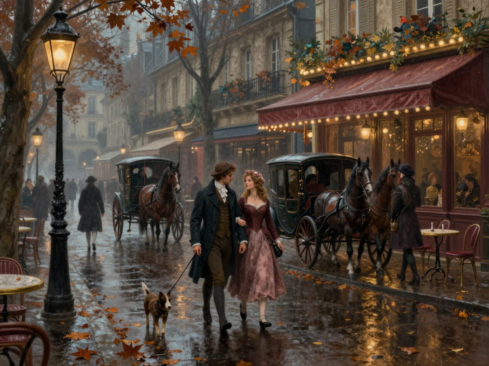 18th Century Paris Café Scene with Romantic Couple