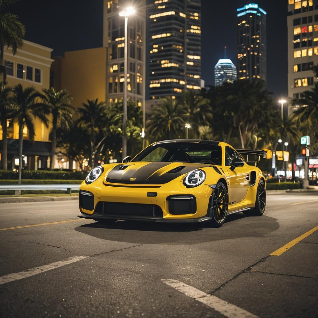 Yellow GT2RS at Night: Professional Car Photography
