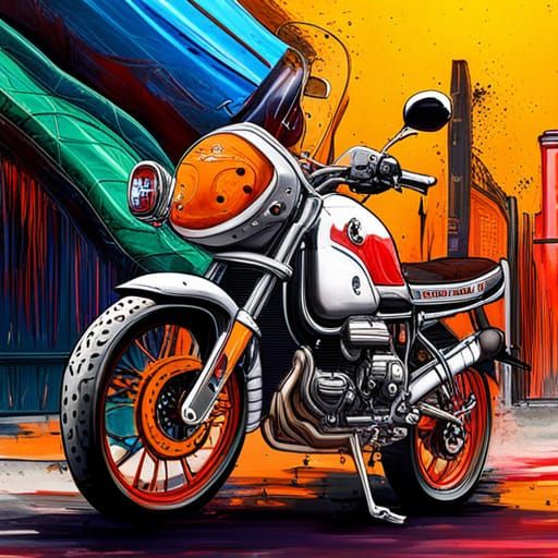 Gold Moto Guzzi V85 TT Motorcycle in Graffiti Art Style